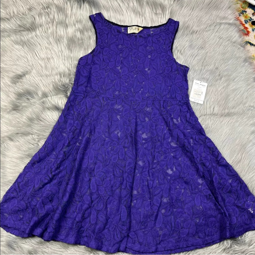 Free People Miles Of Lace Purple Sheer Floral Tank Dress No Slip
